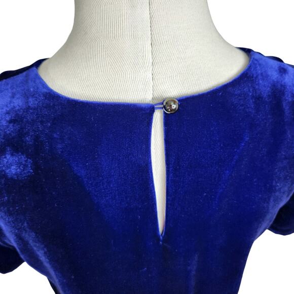 St. John Blue Velvet Short Sleeve Blouse Top Womens Small - Picture 6 of 11